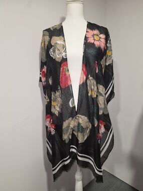 Woven Heart Black Floral Print Soft Flowy Swim Coverup ONE SIZE